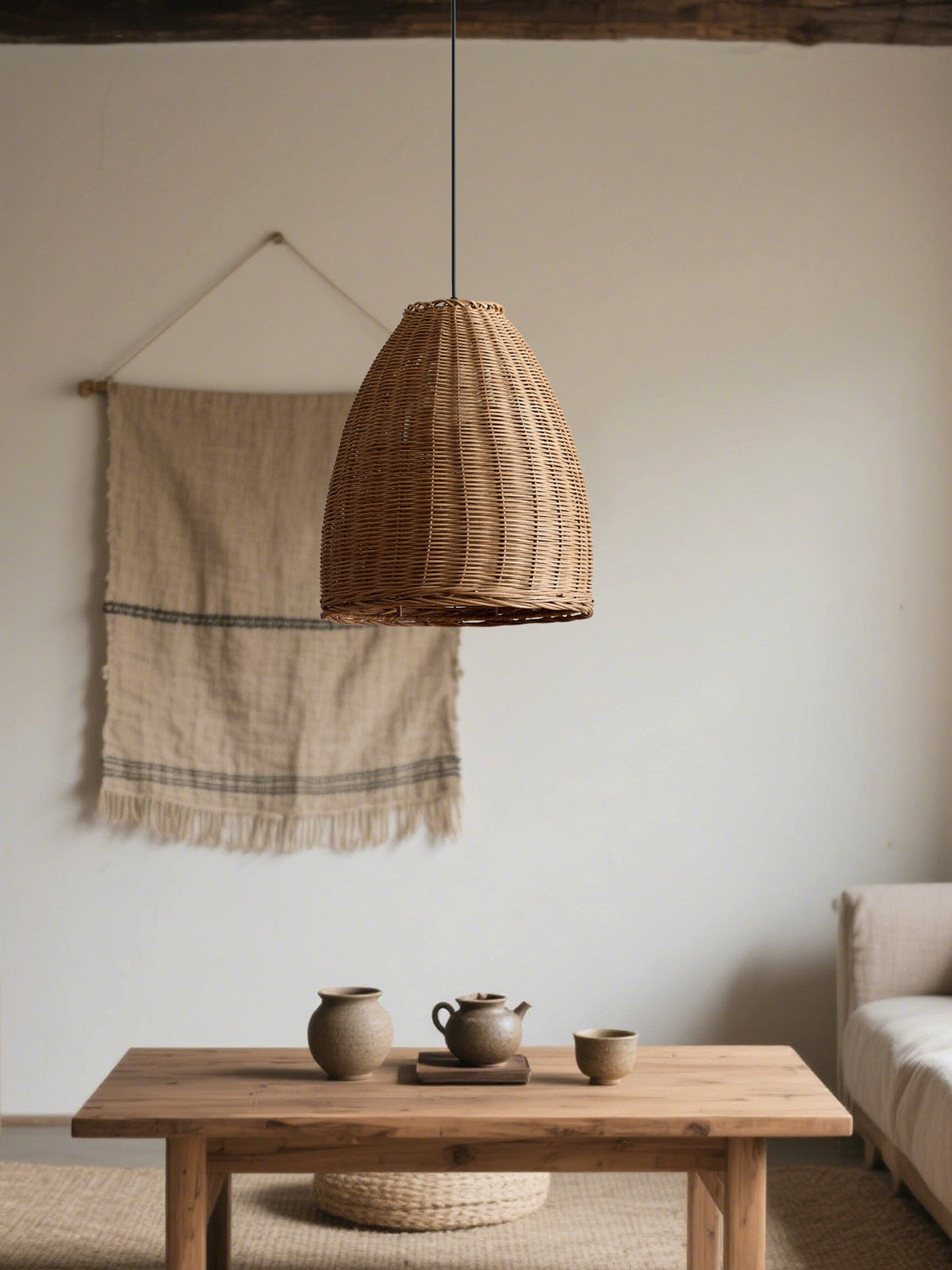 Jarrowcombe-pendellampe i flettet rattan