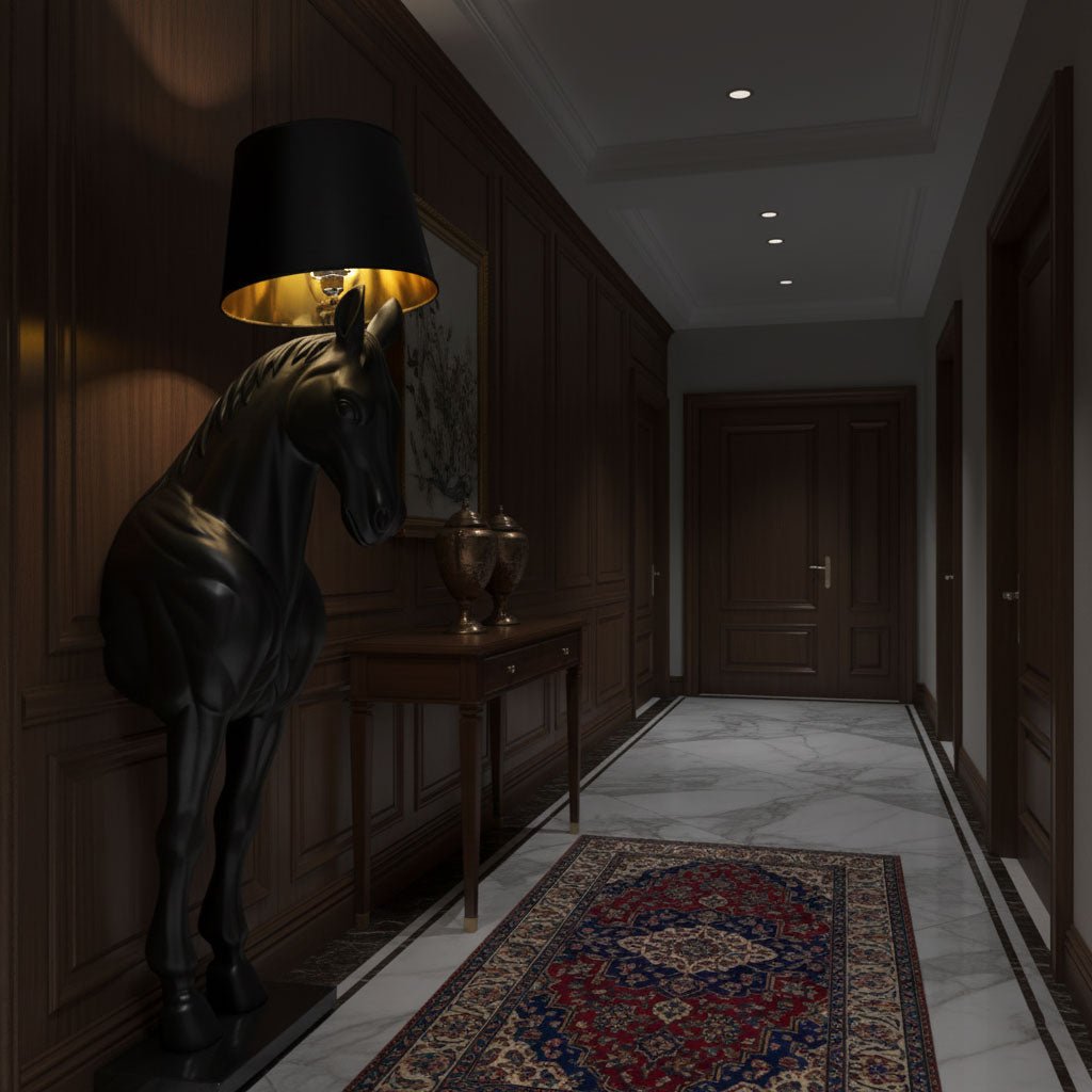 Candeeiro de pé Brammell com estátua de cavalo