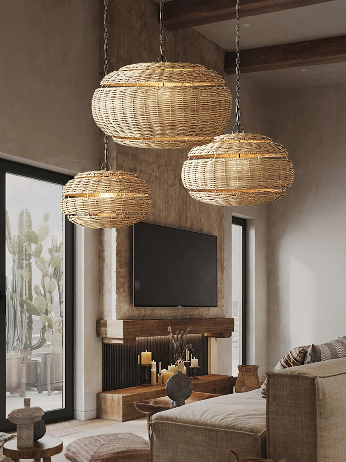 Candeeiro suspenso vintage em vime Wickora