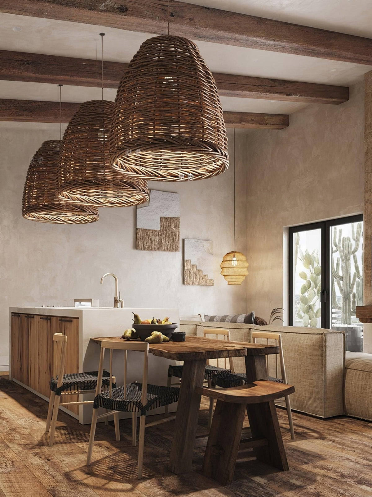 Candeeiro suspenso vintage em vime Wickora