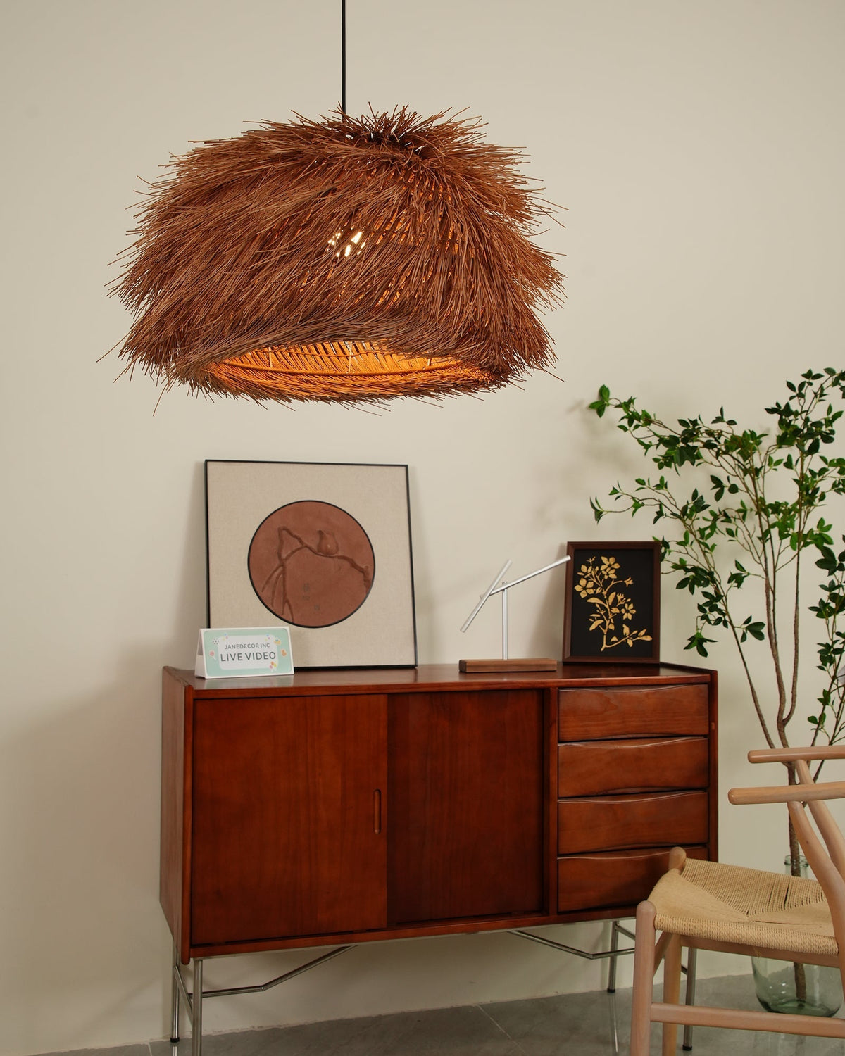 Candeeiro suspenso vintage em vime Wickora
