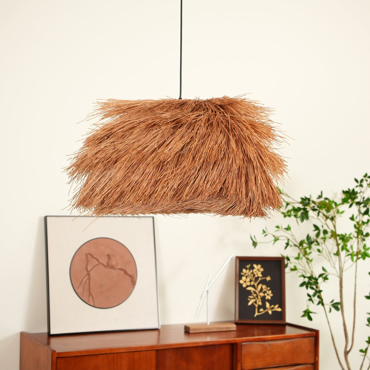 Candeeiro suspenso vintage em vime Wickora