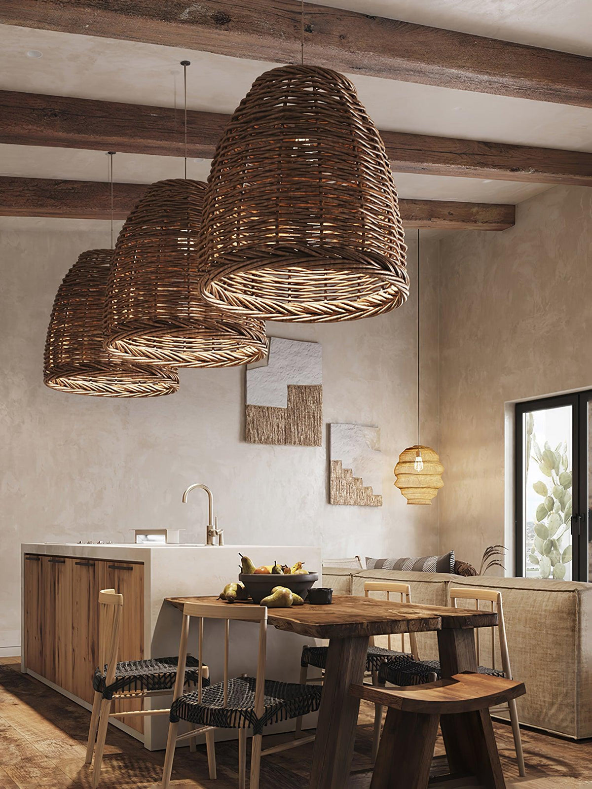 Candeeiro suspenso vintage em vime Wickora