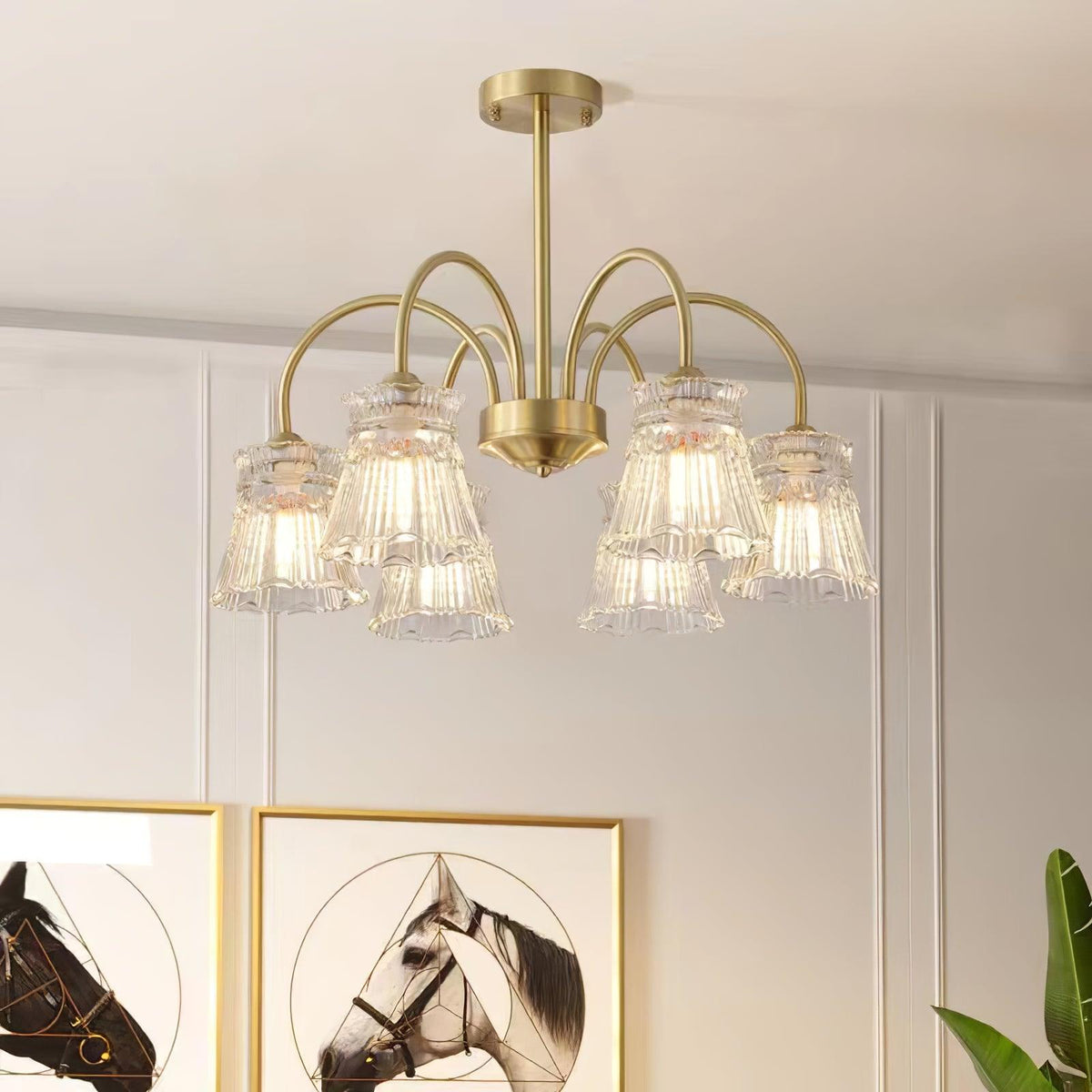 Rostor lysekrone i krystalglas, guld, mid-century