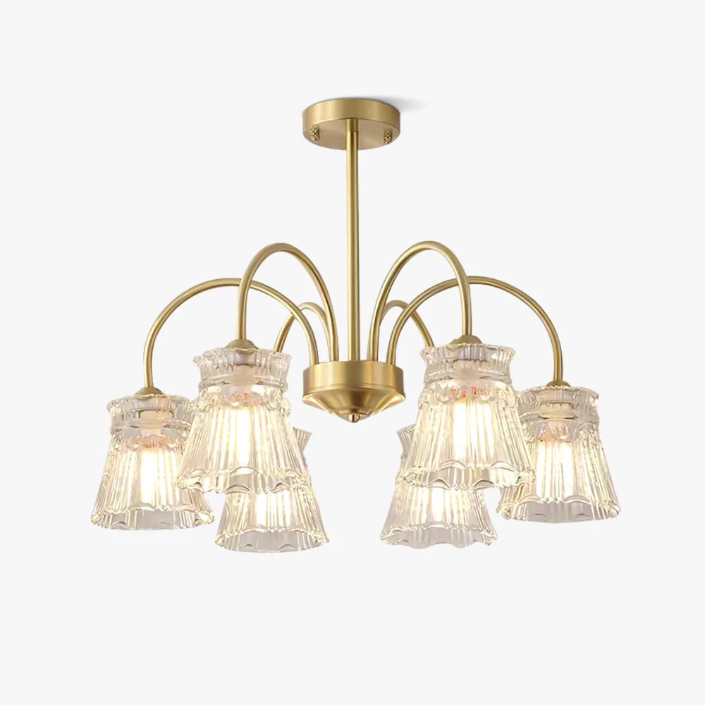 Rostor lysekrone i krystalglas, guld, mid-century