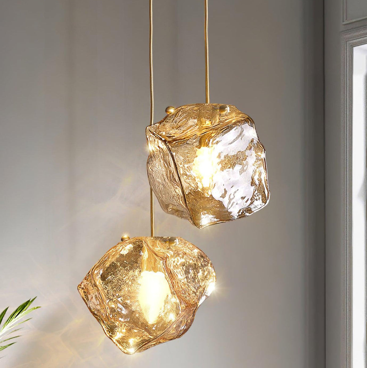 Ice Glass Pendant Light Brass