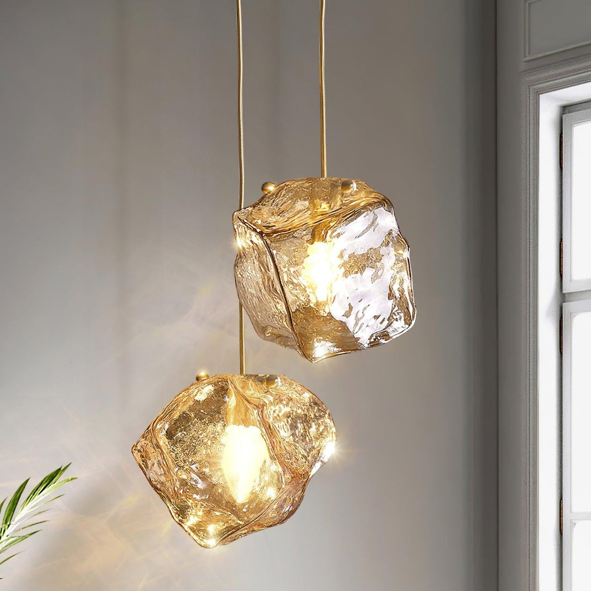 Ice Glass Pendant Light Brass