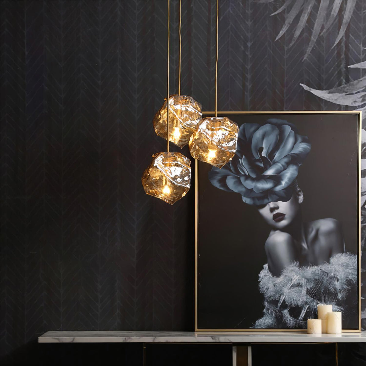 Ice Glass Pendant Light Brass