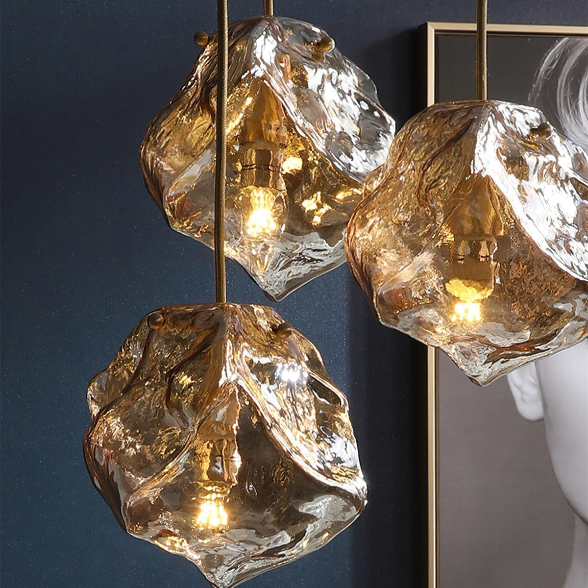 Ice Glass Pendant Light Brass