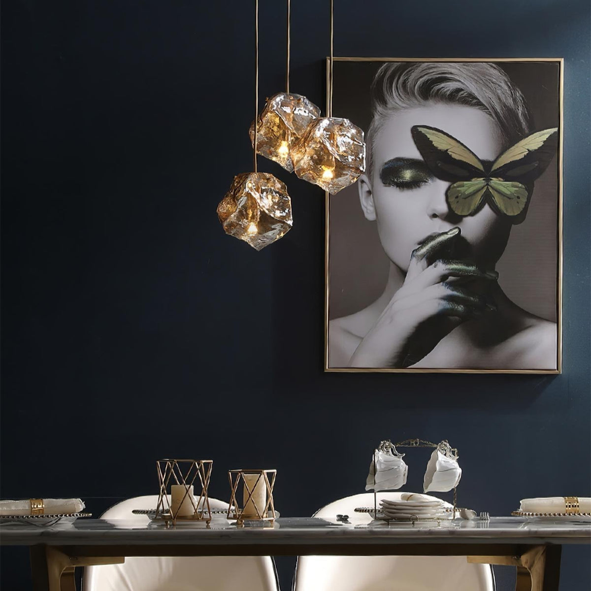 Ice Glass Pendant Light Brass