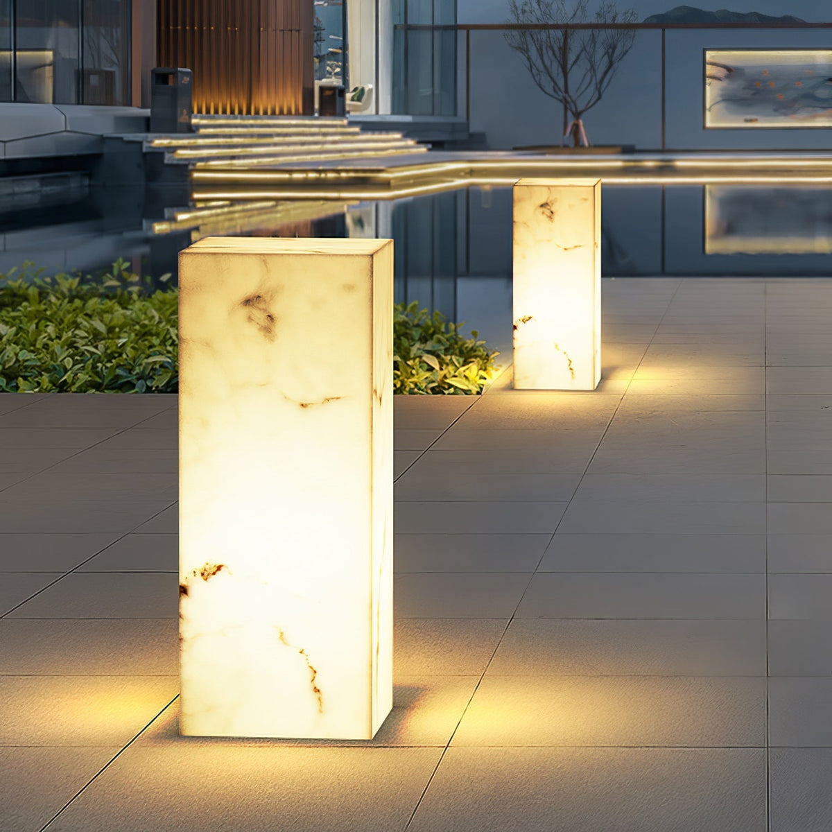 Luz exterior moderna minimalista em mármore, em cubo, Ardorion