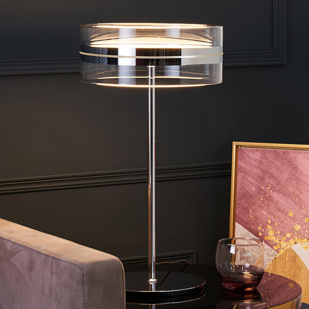 Lioreette bordslampa i krom och glas