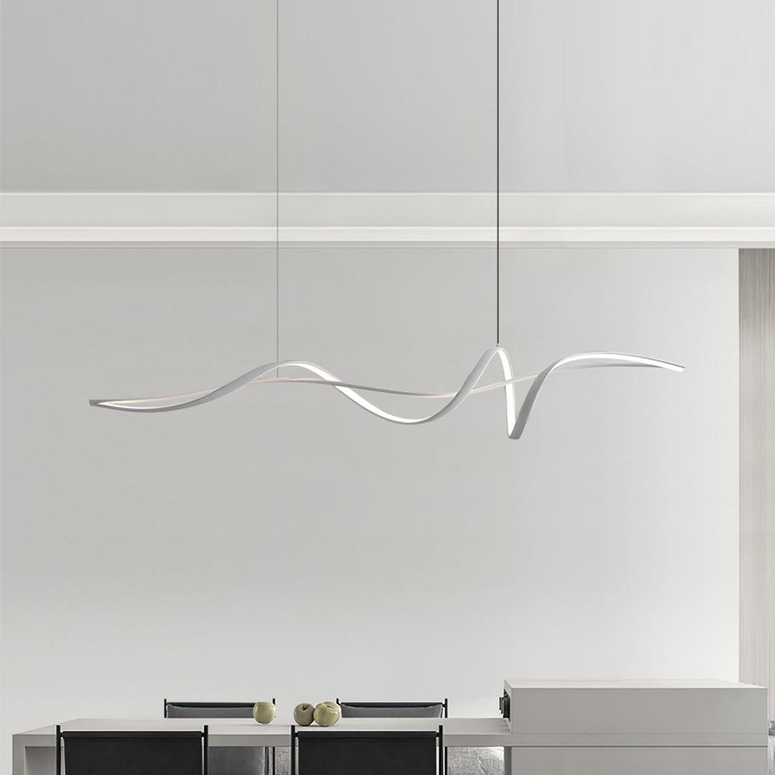 Candeeiro suspenso LED preto ondulado moderno Calelina