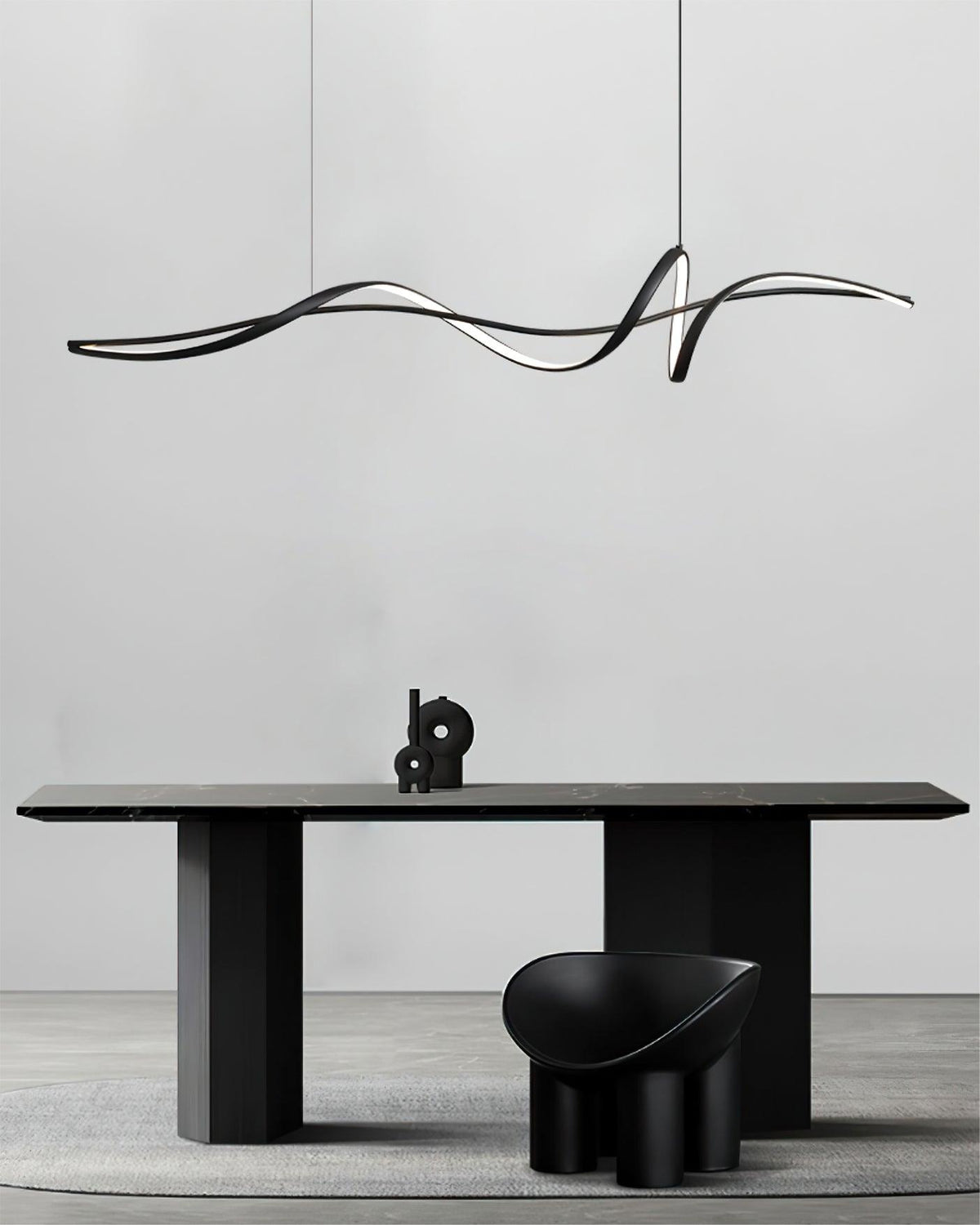 Candeeiro suspenso LED preto ondulado moderno Calelina