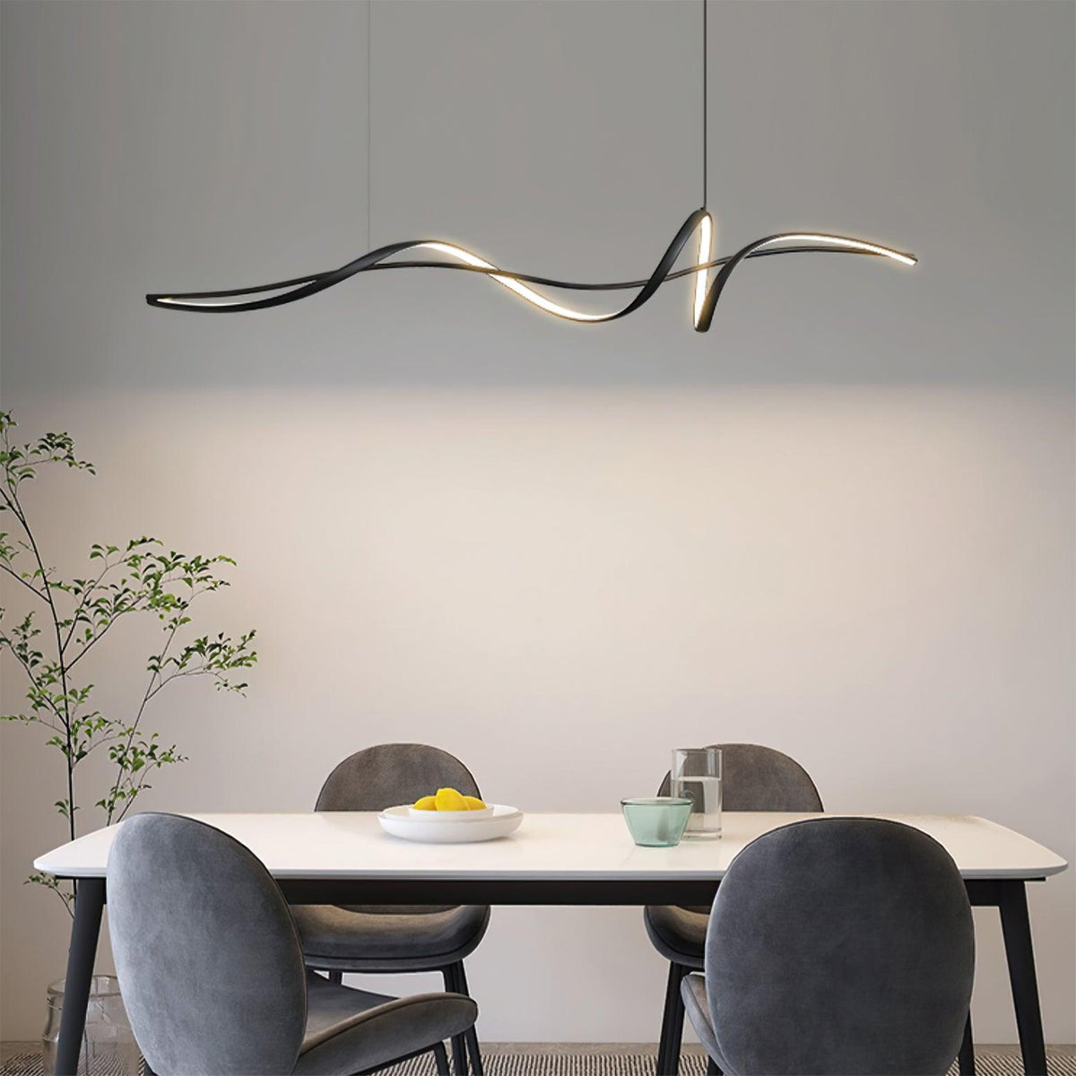 Candeeiro suspenso LED preto ondulado moderno Calelina