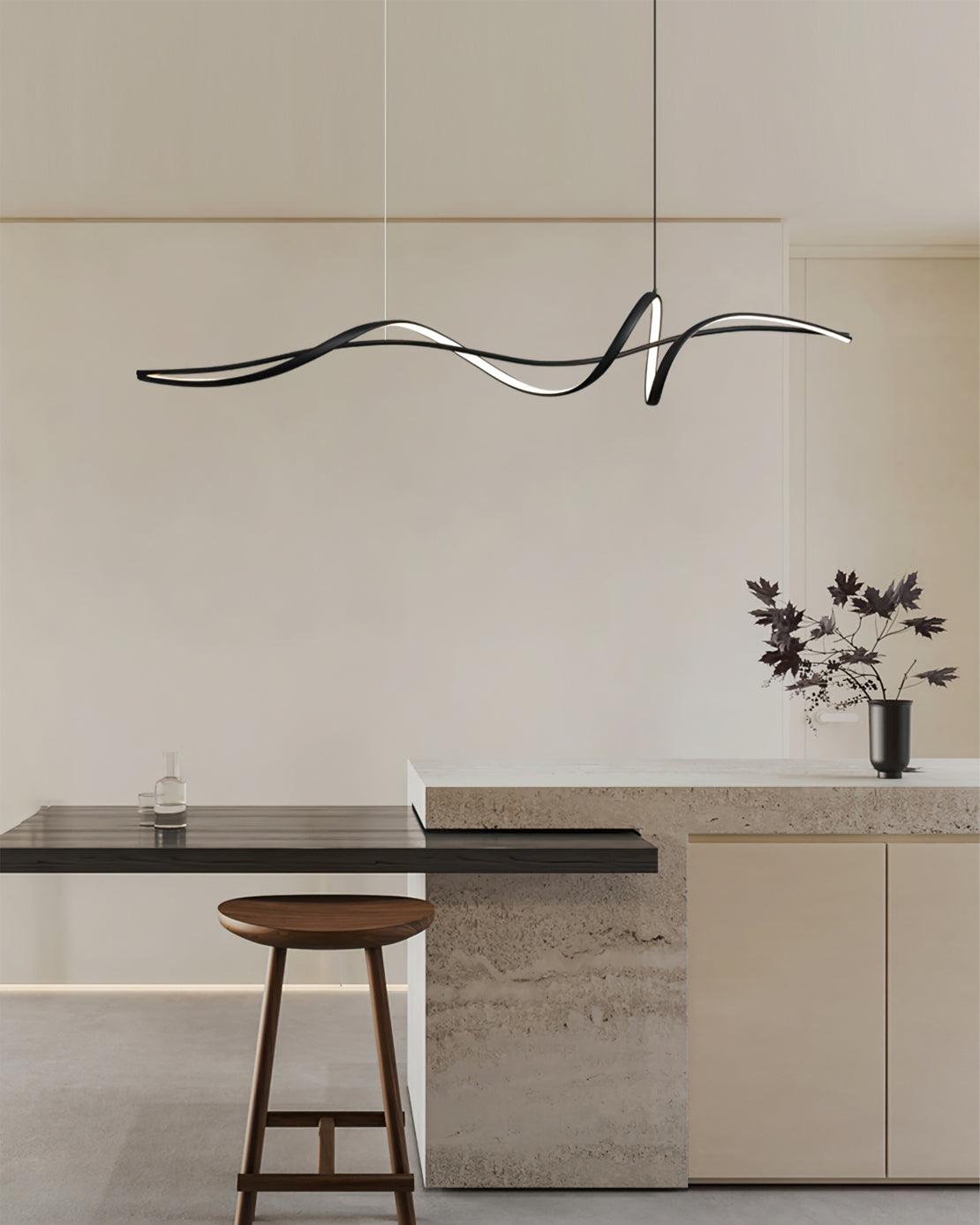 Candeeiro suspenso LED preto ondulado moderno Calelina
