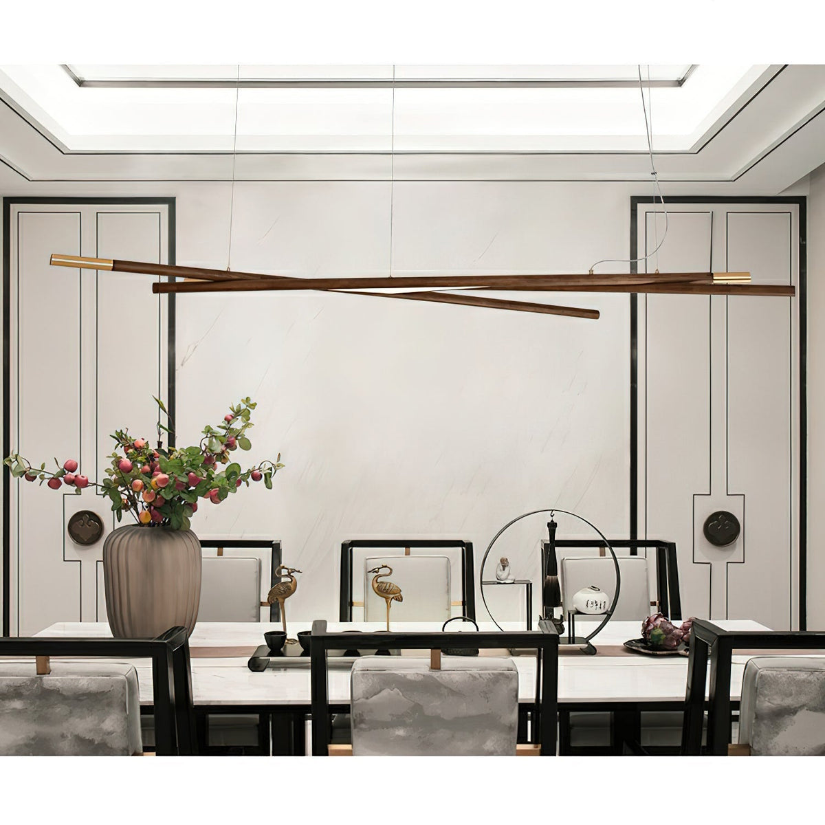 Candeeiro de teto Elvuaine de madeira linear LED