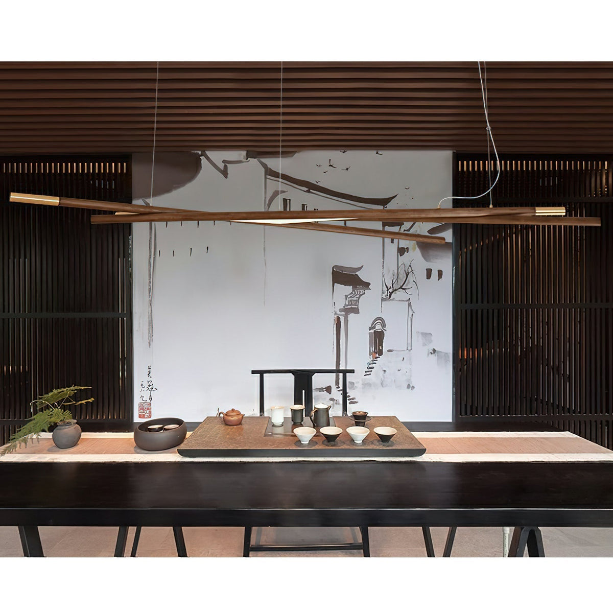 Candeeiro de teto Elvuaine de madeira linear LED