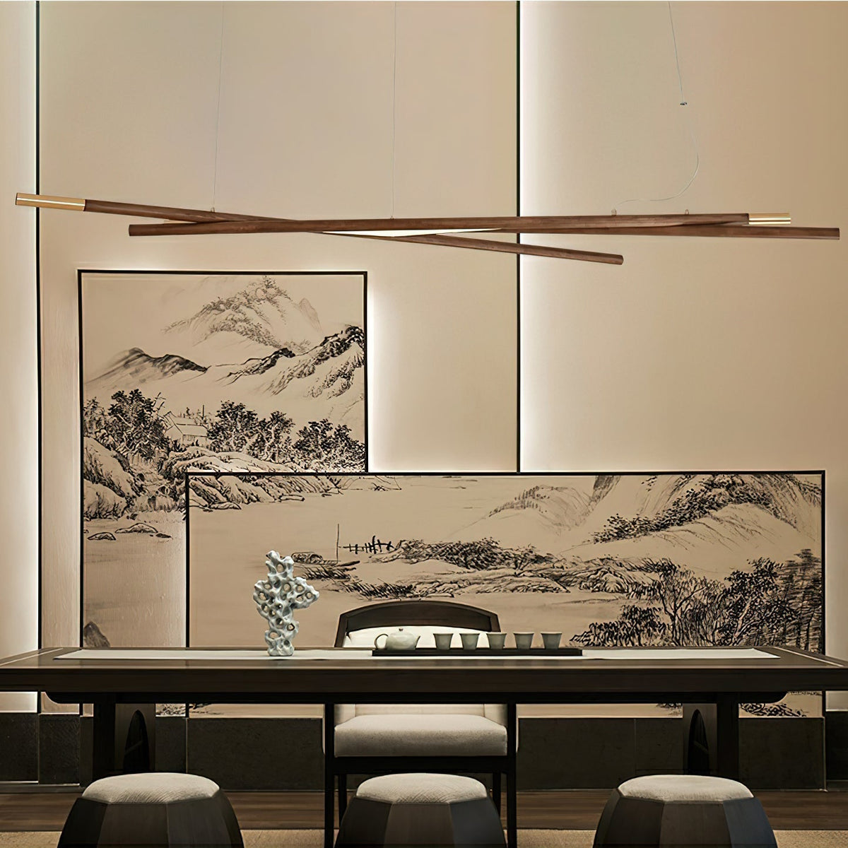 Candeeiro de teto Elvuaine de madeira linear LED