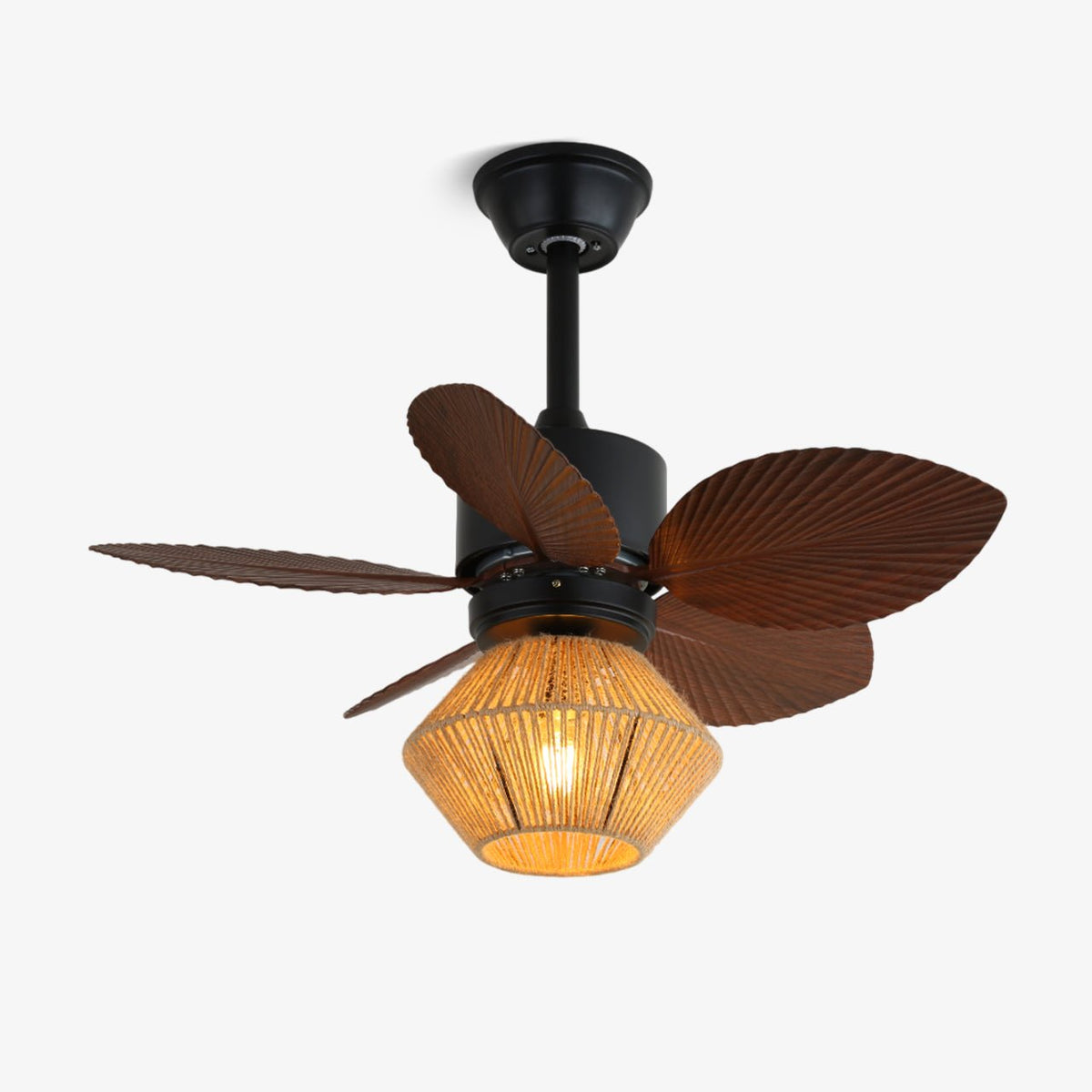Ventoinha de teto com luz em rotim tropical Solaya
