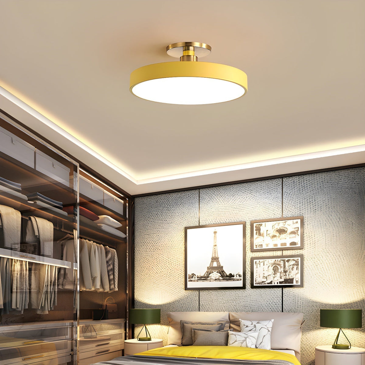 Aureiella moderne loftlampe, plan montering, sort og guld