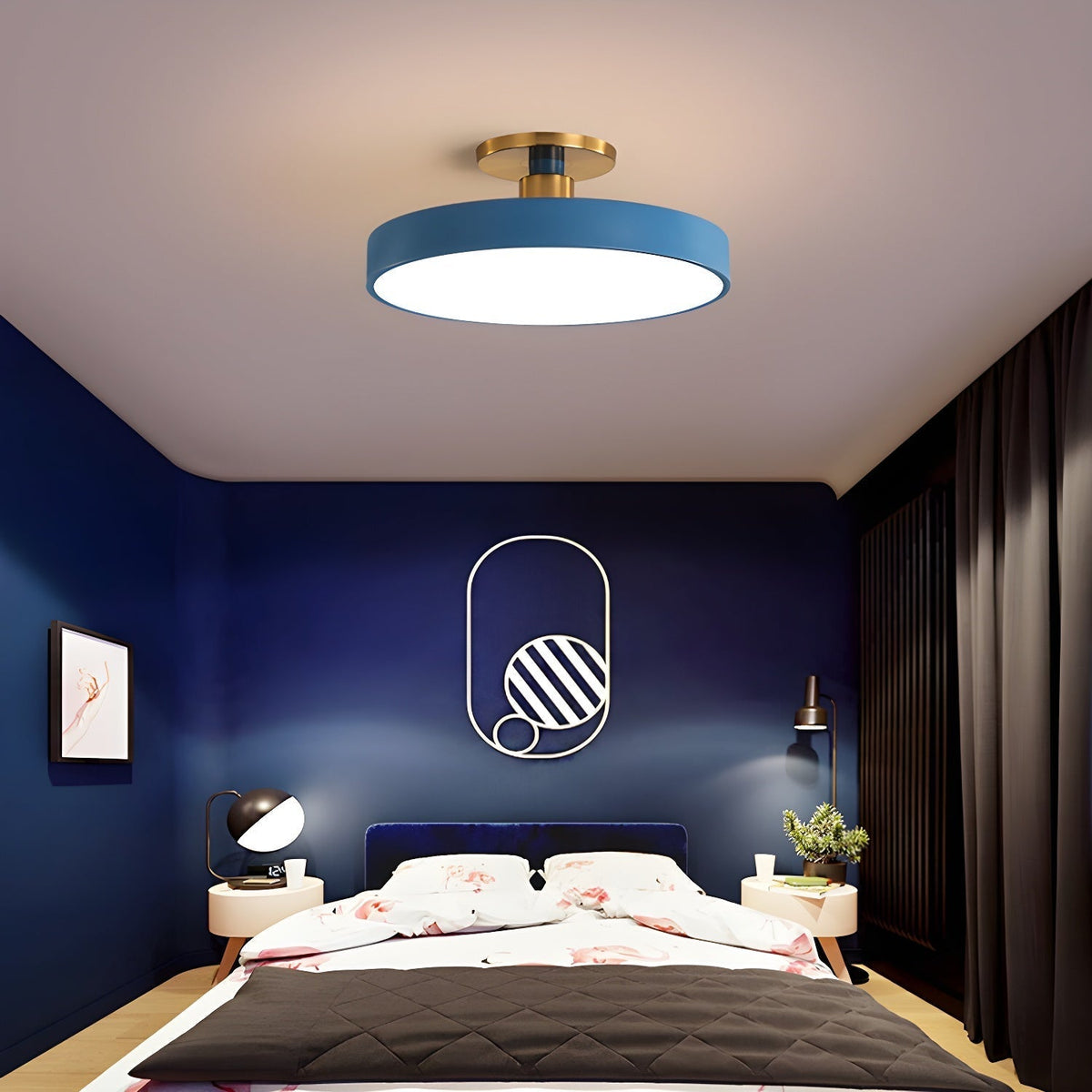 Aureiella moderne loftlampe, plan montering, sort og guld