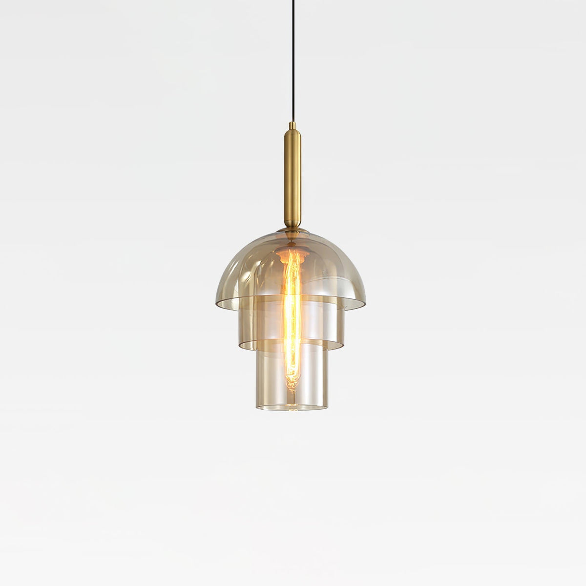 Renley pendellampa med konjakfärgad glaskupa och mässing, mid-century