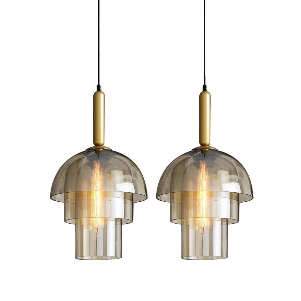 Renley pendellampa med konjakfärgad glaskupa och mässing, mid-century
