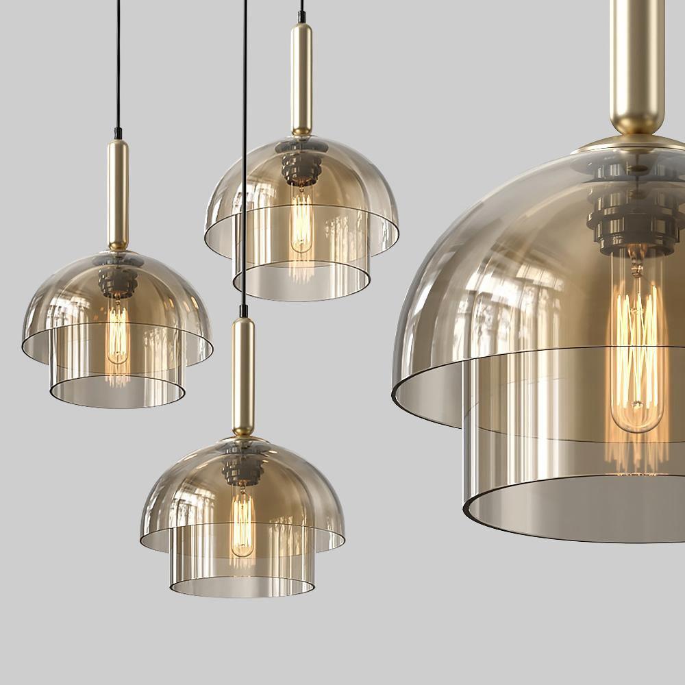 Renley pendellampa med konjakfärgad glaskupa och mässing, mid-century