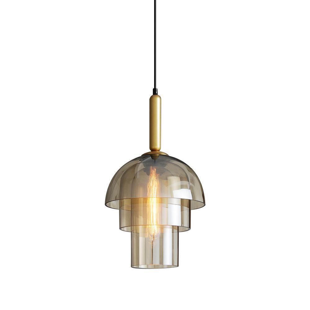 Renley pendellampa med konjakfärgad glaskupa och mässing, mid-century