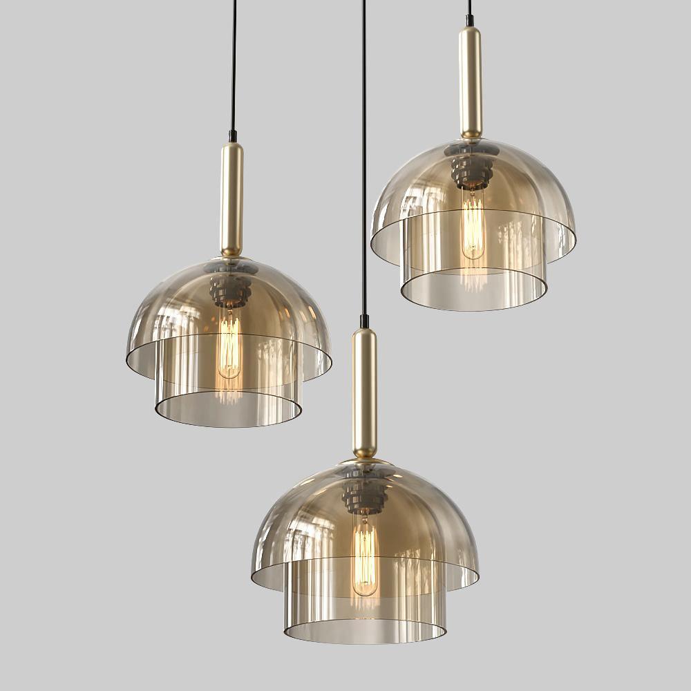 Renley pendellampa med konjakfärgad glaskupa och mässing, mid-century