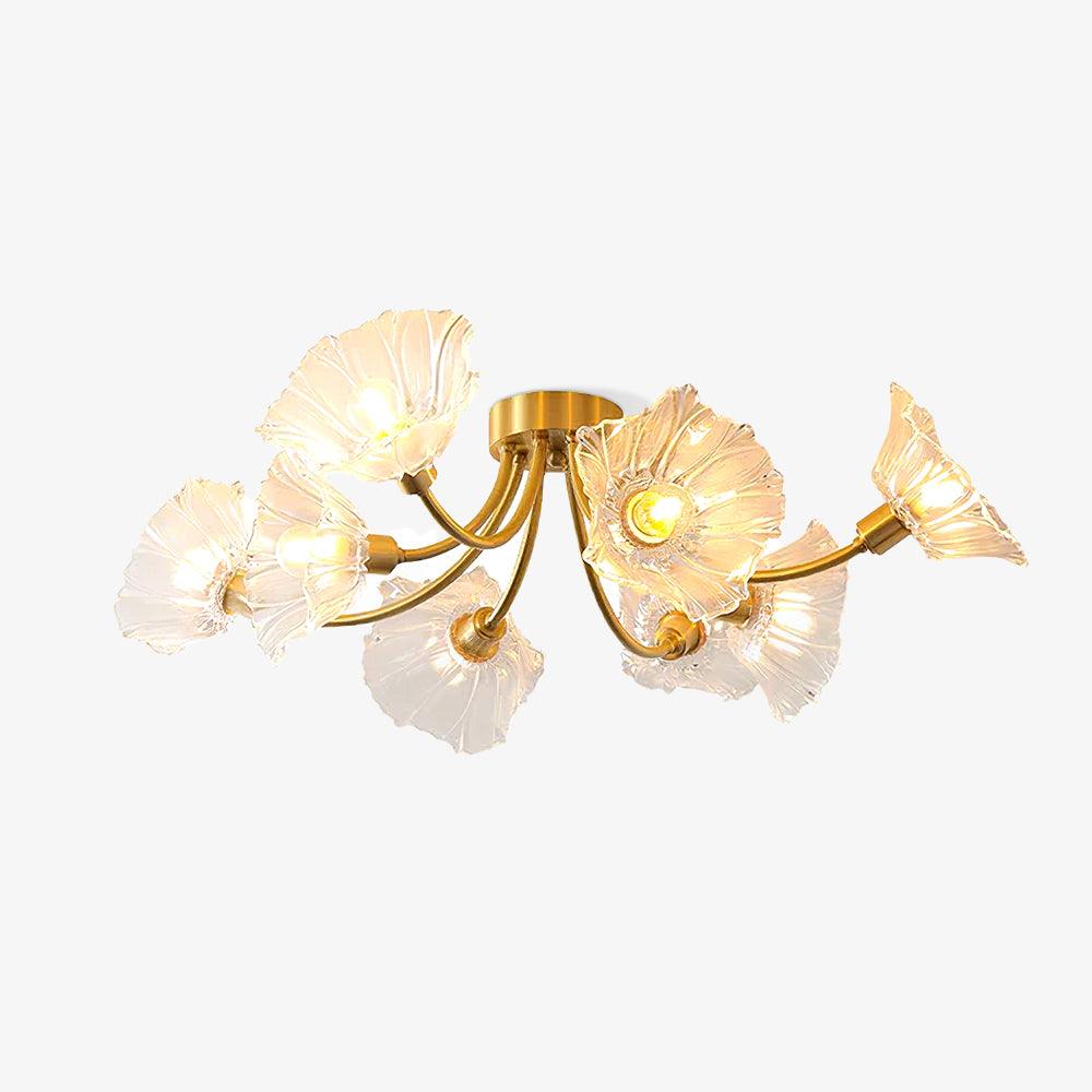 Candeeiro de teto Celoreria com pétalas de vidro em forma de flor, elegante e sofisticado