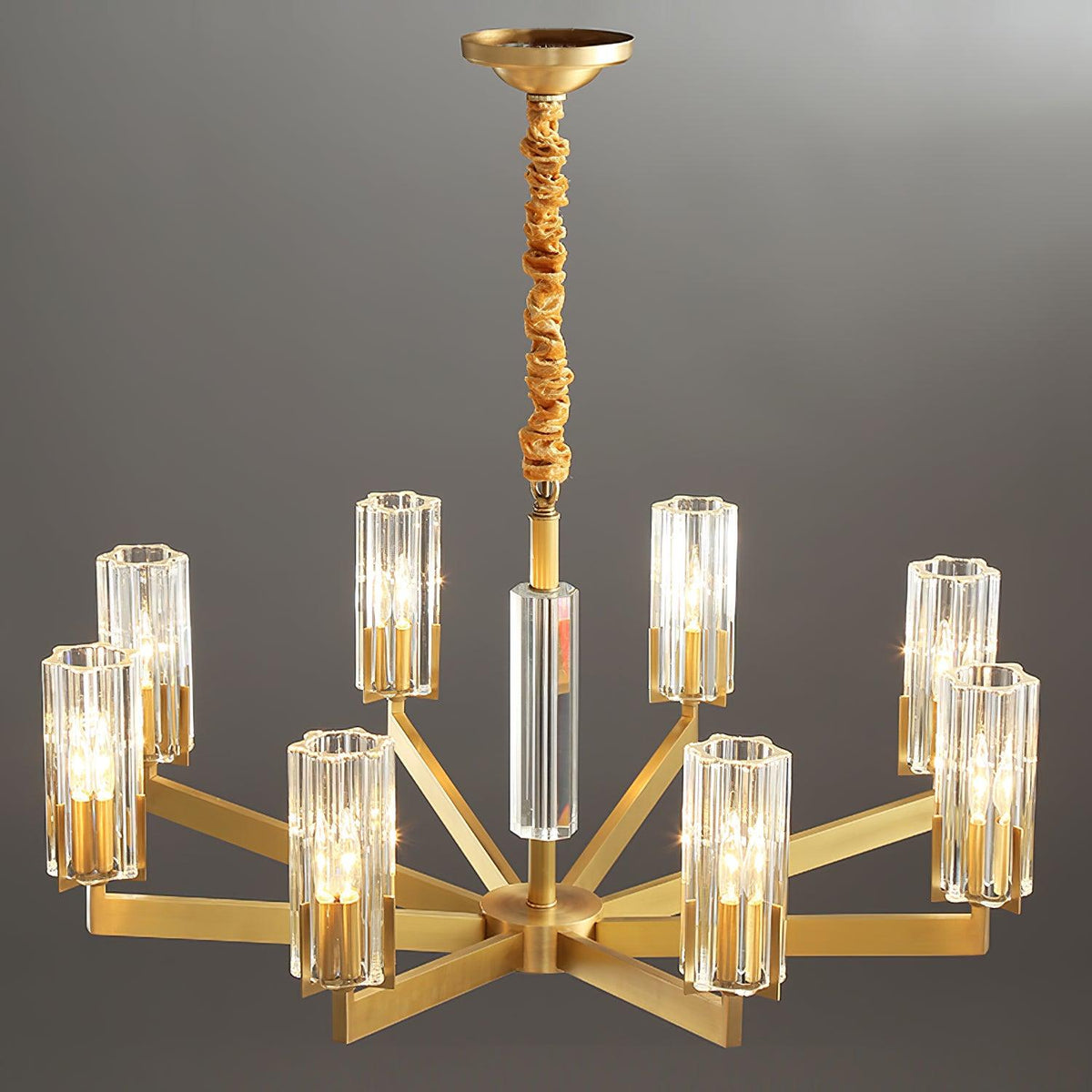 Velinora ljuskrona i mässing och glas, modern