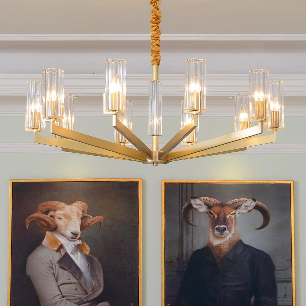 Velinora ljuskrona i mässing och glas, modern