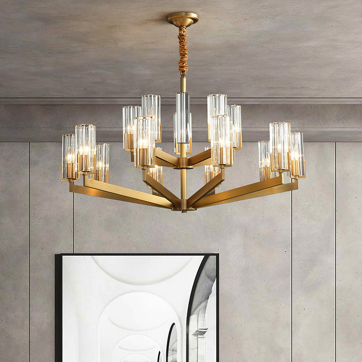 Velinora ljuskrona i mässing och glas, modern
