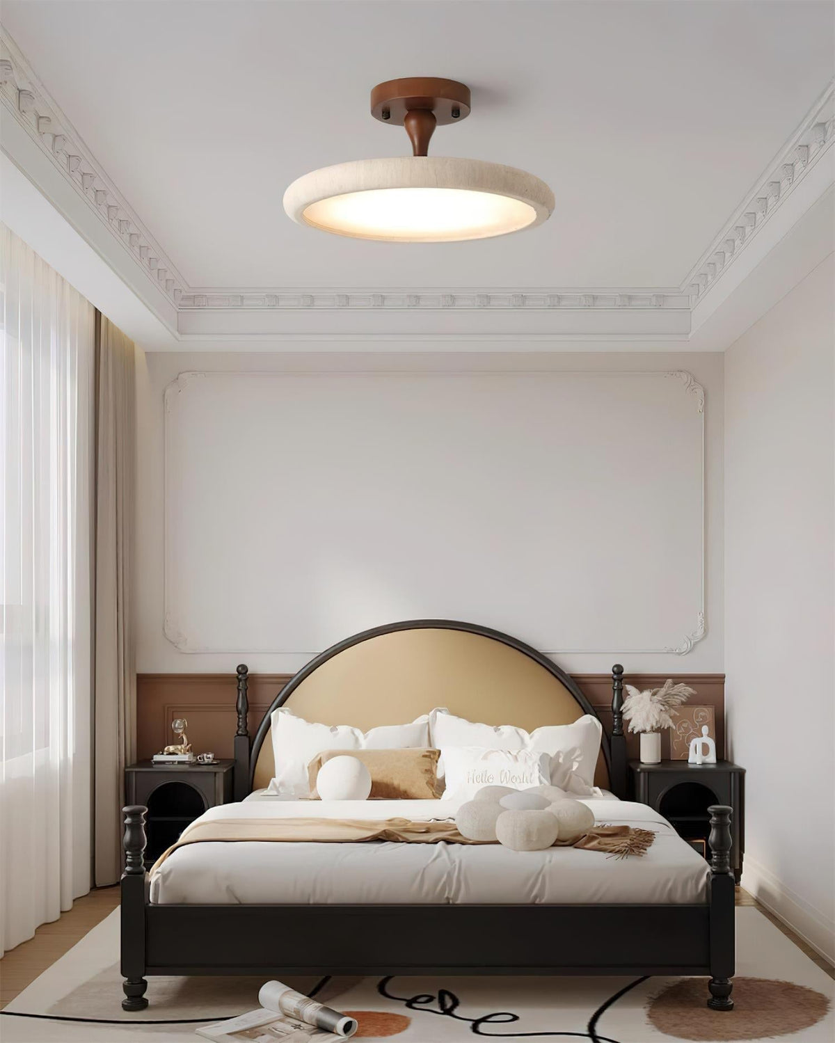 Luvia loftlampe, halvplan, travertin