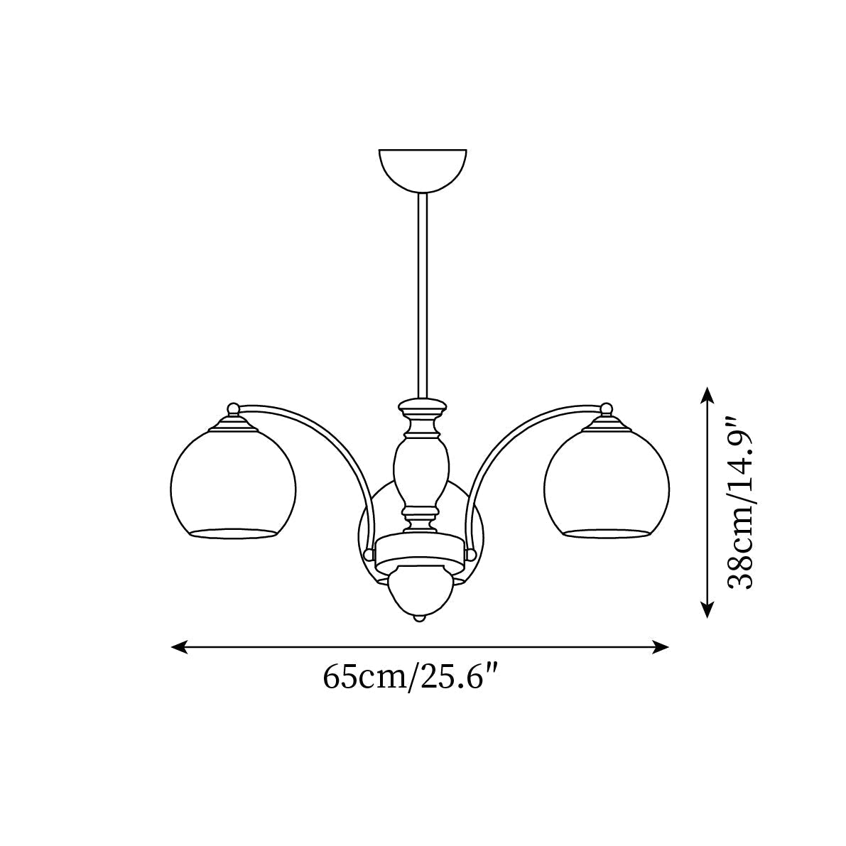 Candelabro com cúpulas de vidro, estrutura metálica e detalhes em madeira, estilo de meados do século, ambiente sereno