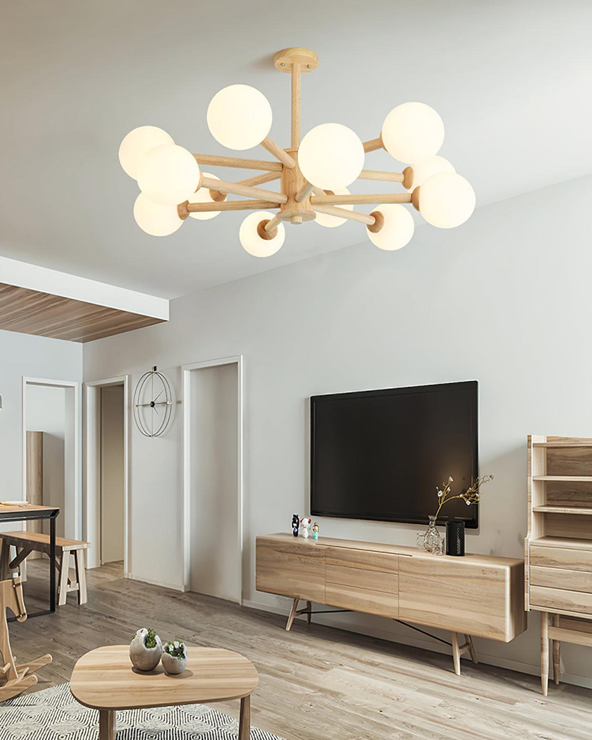 Kalds-kattokruunu, minimalistinen luonnonläheinen puupallovalaisin