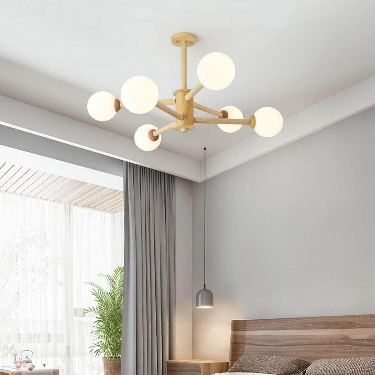 Kalds-kattokruunu, minimalistinen luonnonläheinen puupallovalaisin