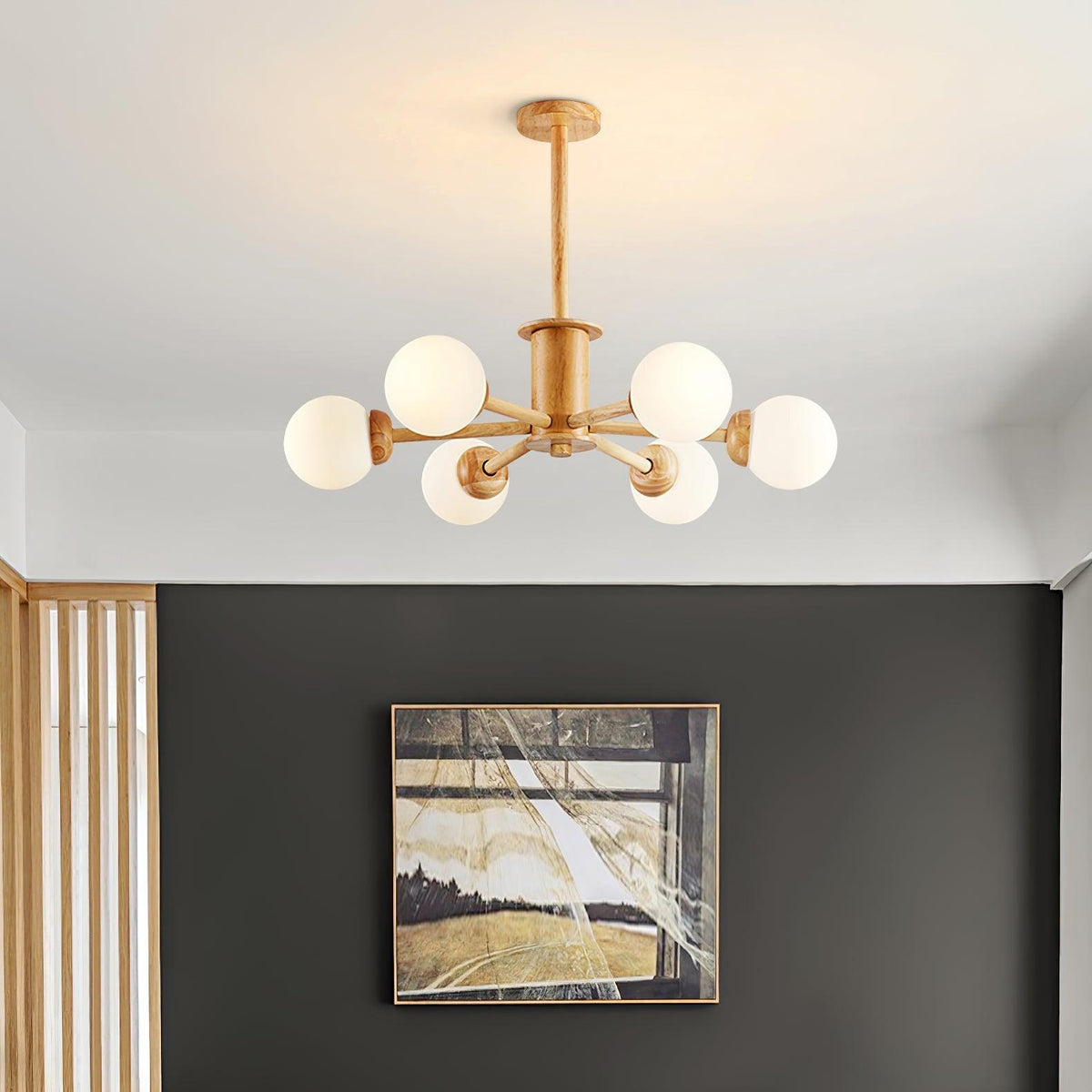 Kalds-kattokruunu, minimalistinen luonnonläheinen puupallovalaisin