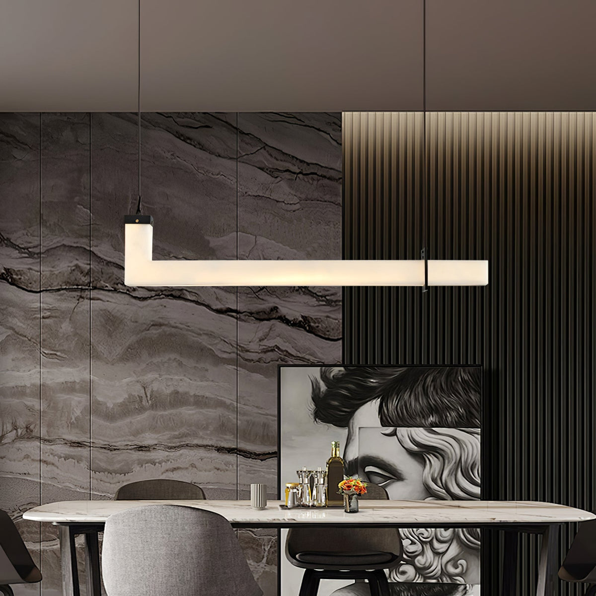 Nivienne línulegt ljós í hengiskermi úr alabasteri