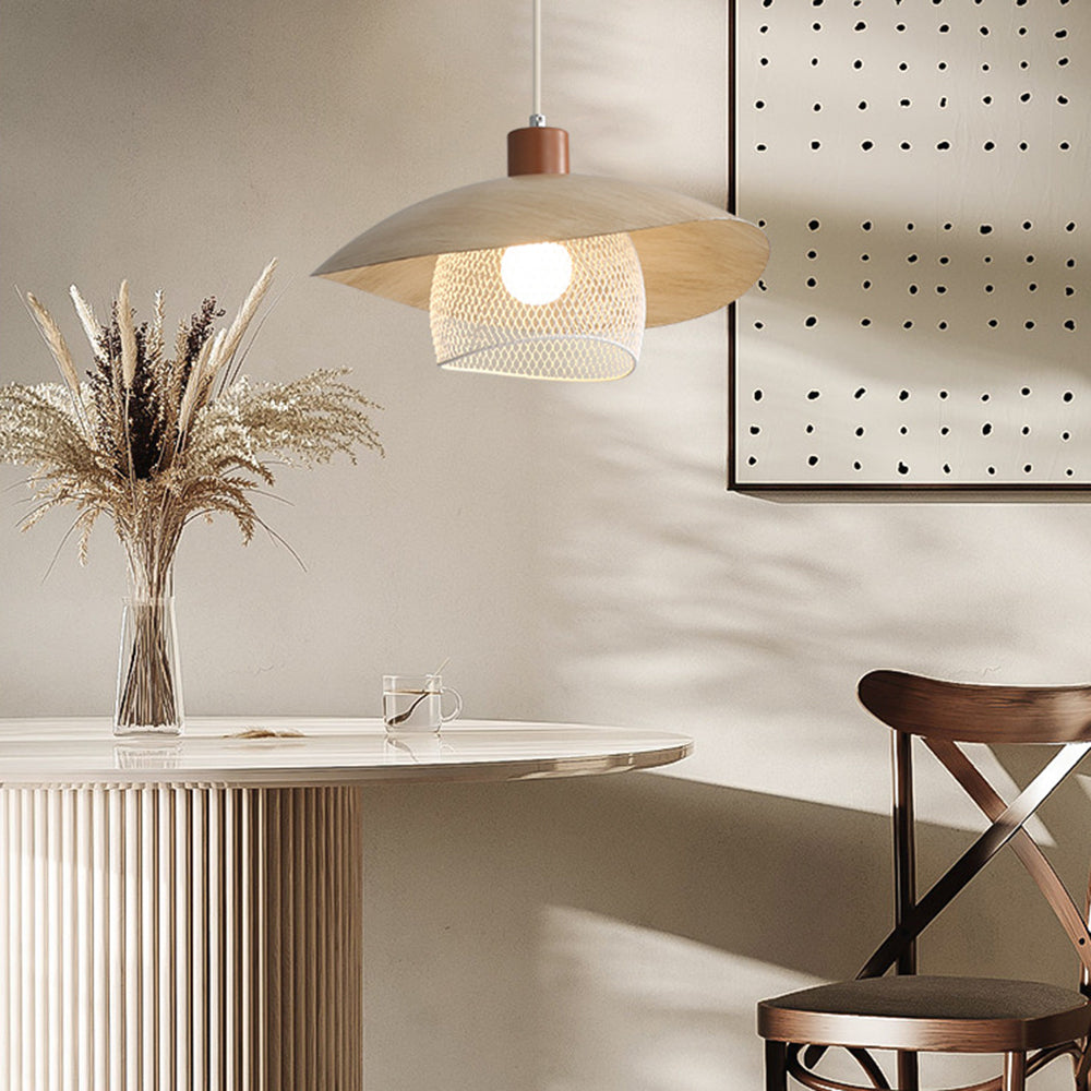 Arisha Modern LED Pendant Light Beige/Green/Wood Dining Room