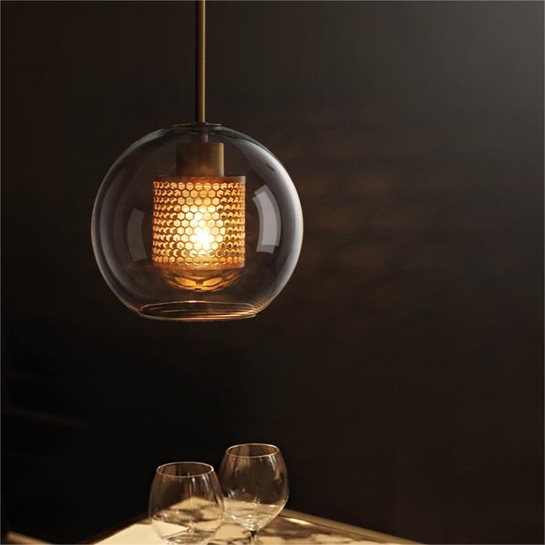 Nerel Contemporary Golden Pendant Light, Glass, Globe/Cylindric