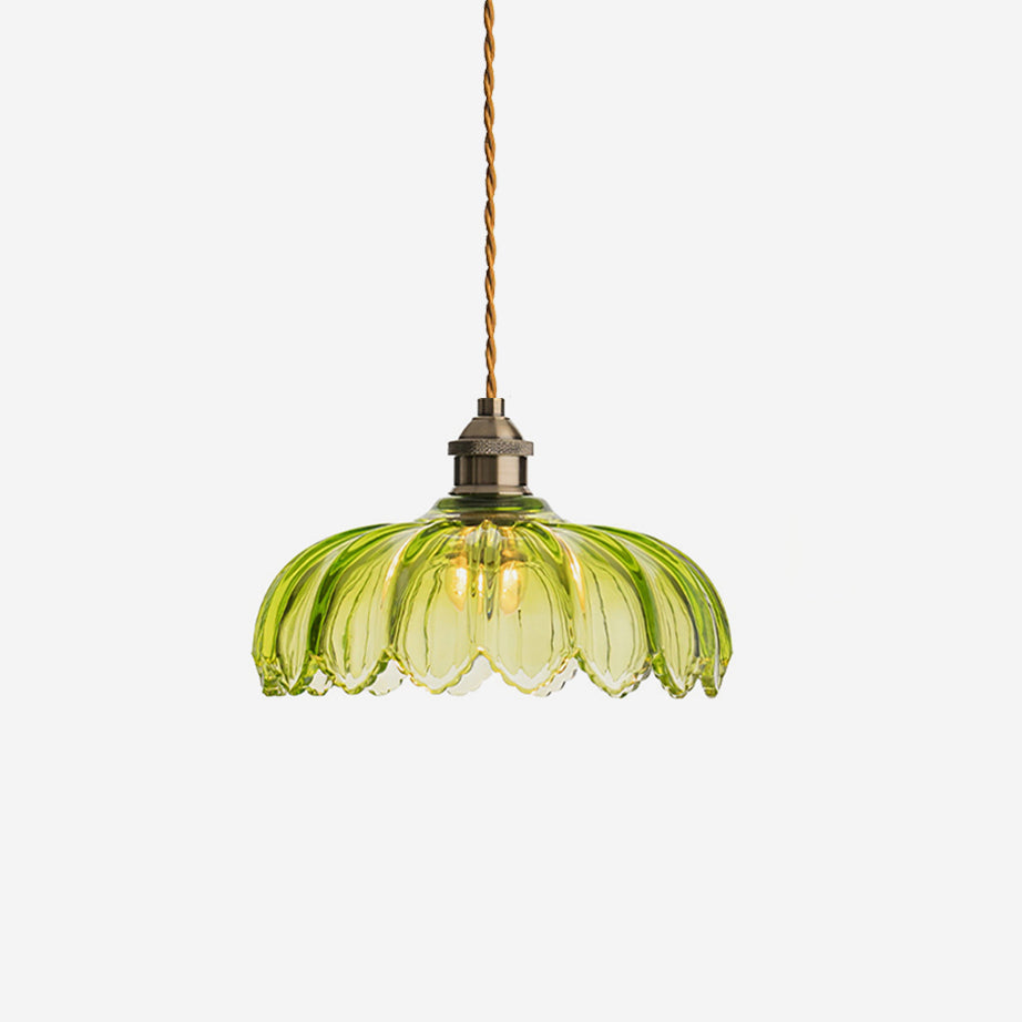 Limea grön pendellampa i glas med blomdesign