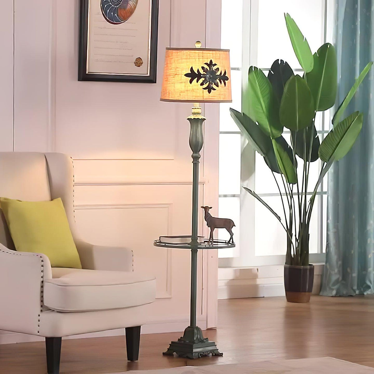 Eryn vintage gulvlampe med bord, metal/harpiks, grøn, stue
