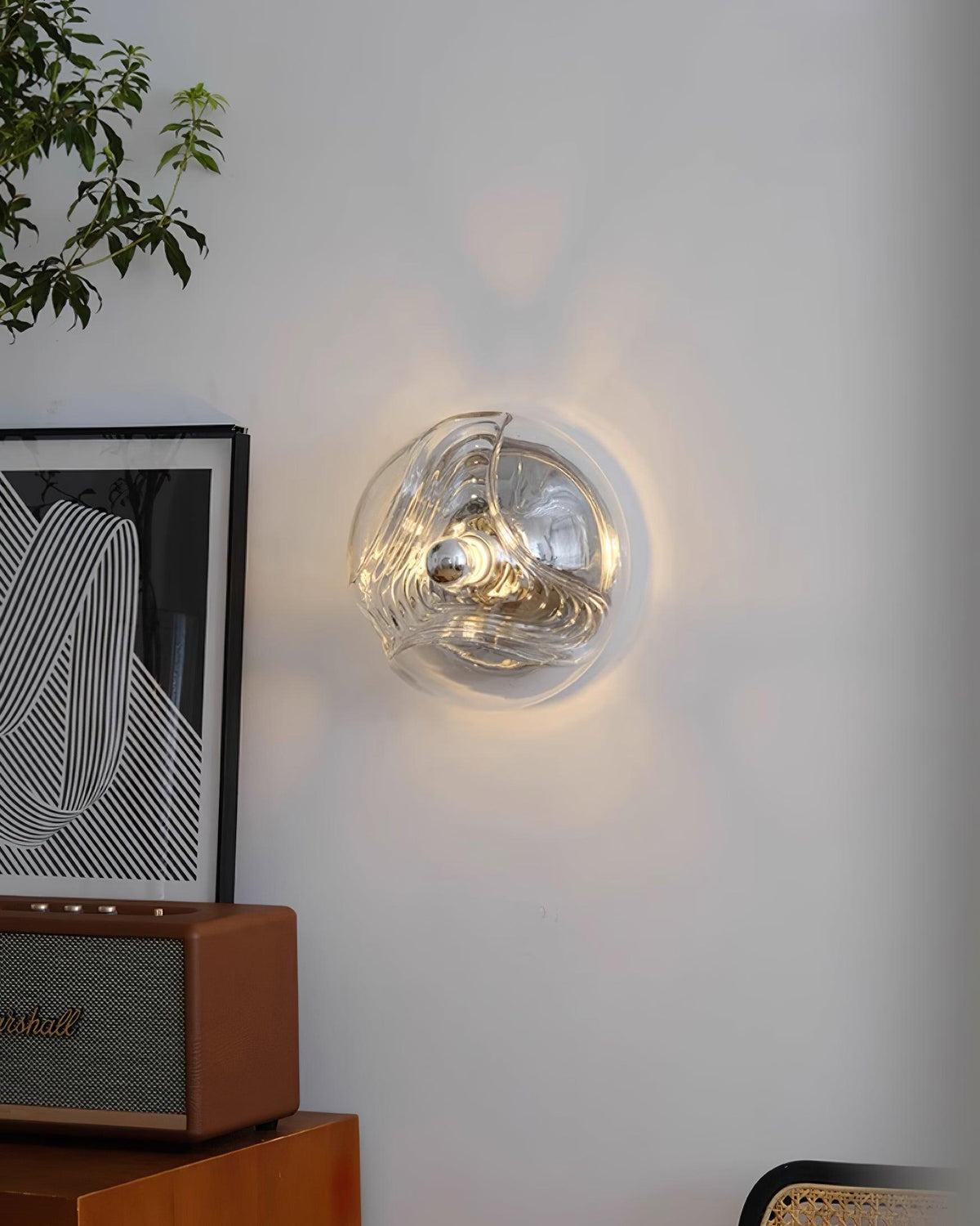 Candeeiro de parede com textura em espiral, vidro transparente, âmbar e cinzento fumado, moderno e decorativo