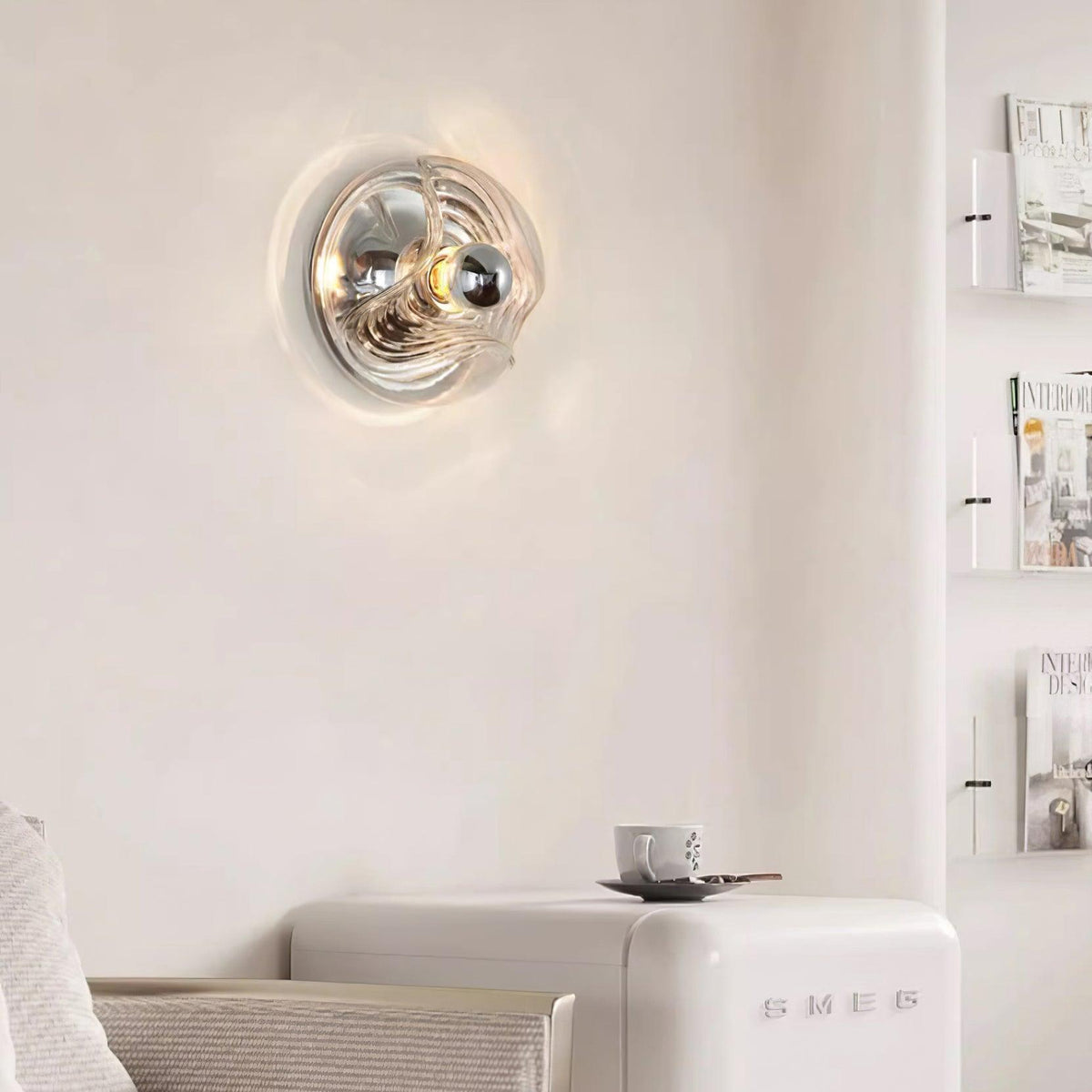 Candeeiro de parede com textura em espiral, vidro transparente, âmbar e cinzento fumado, moderno e decorativo