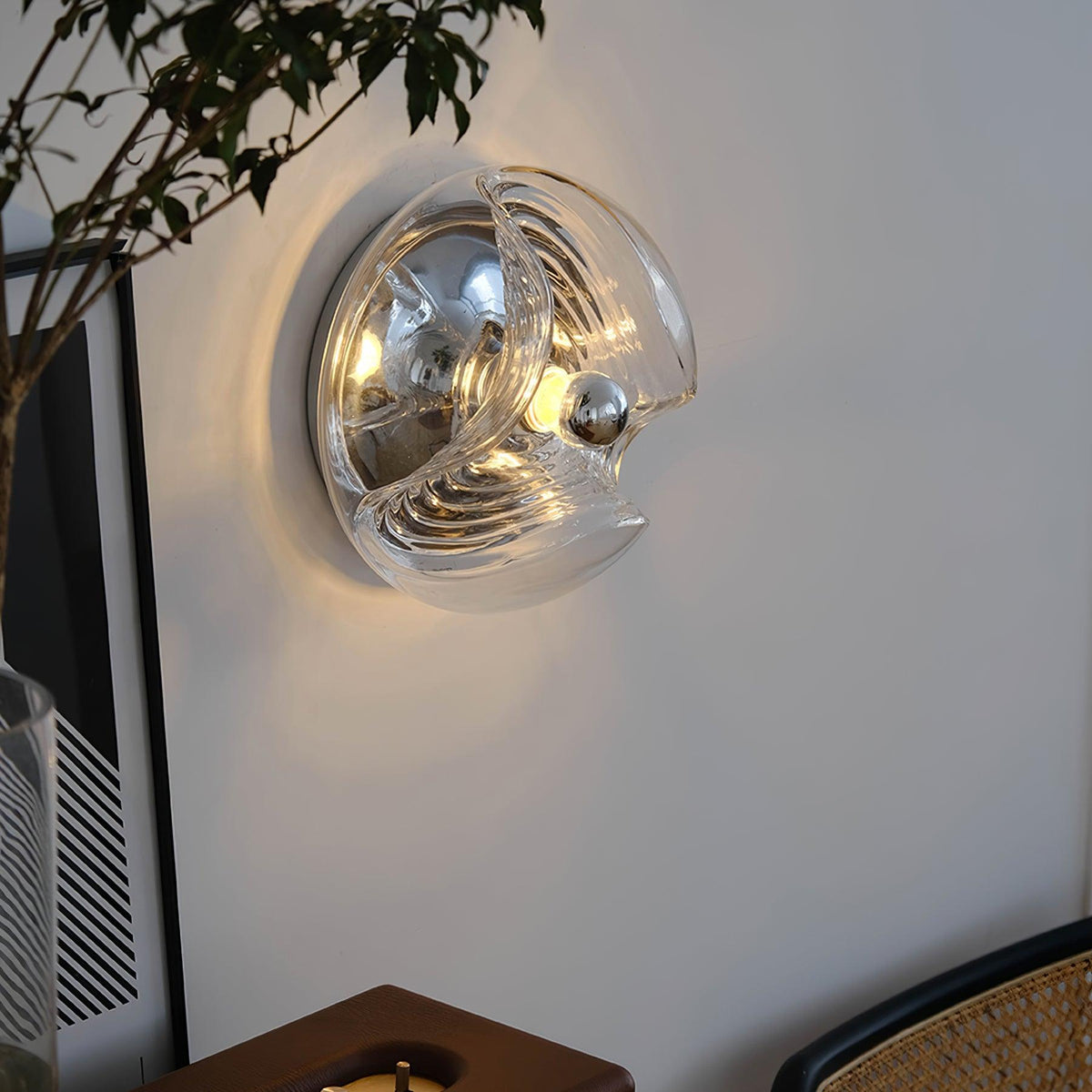 Candeeiro de parede com textura em espiral, vidro transparente, âmbar e cinzento fumado, moderno e decorativo