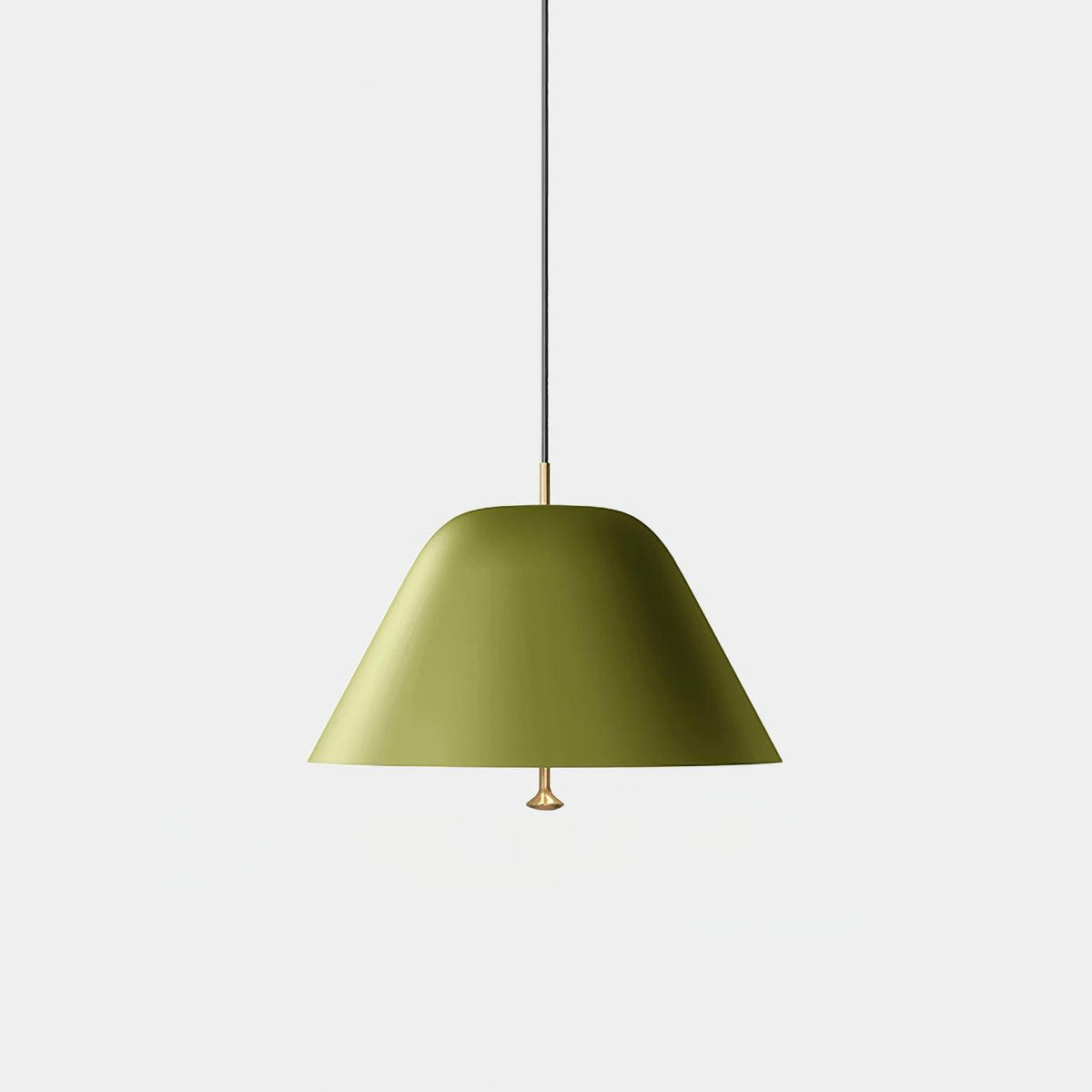 Moderne pendel med metalskærm i grøn og hvid, minimalistisk