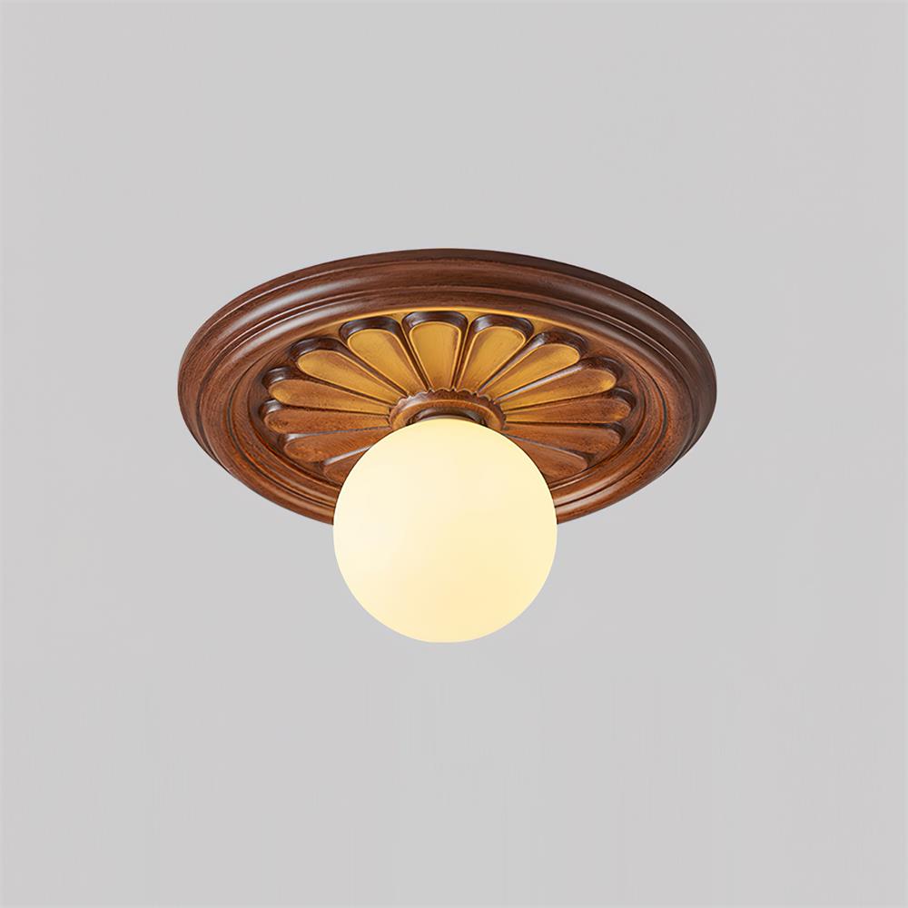 Elya vintage-taklampa med snidad design och globformad skärm